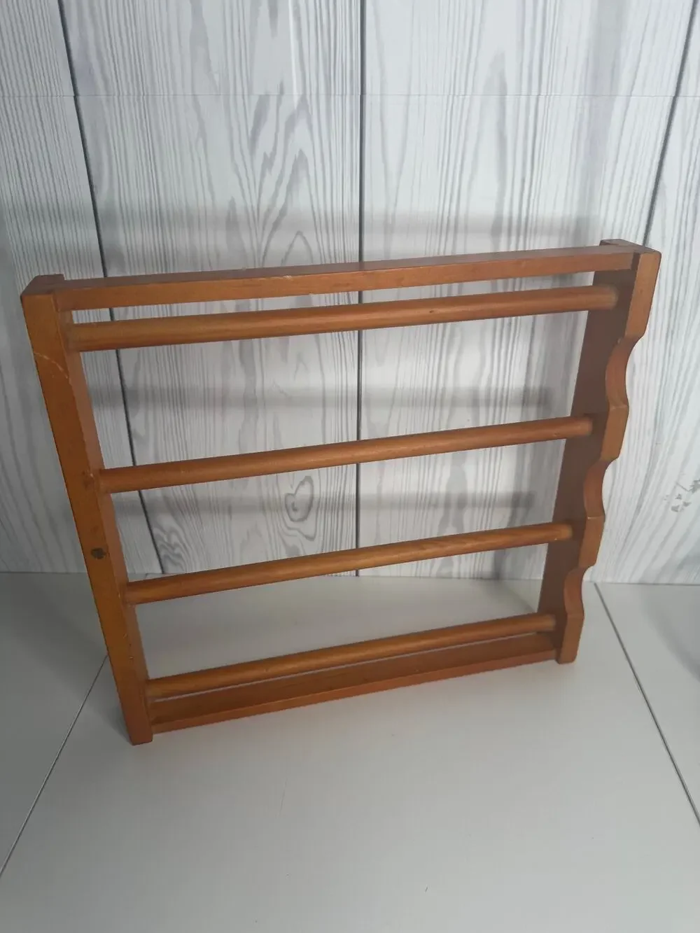 Vintage Wooden Towel Doily Potholder Rack Bathroom Kitchen Standing 12 x 12